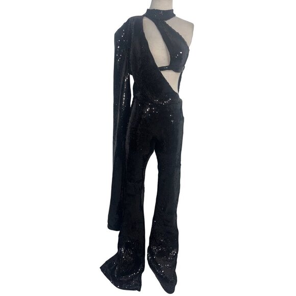 David Koma Asymmetric Bra Sequin Jumpsuit in Black 6 New Womens Dressy Outfit - Picture 6 of 12